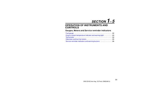 2001 Toyota Echo Gauges Meters And Service Reminder Indicators Manual and Wiring Diagram