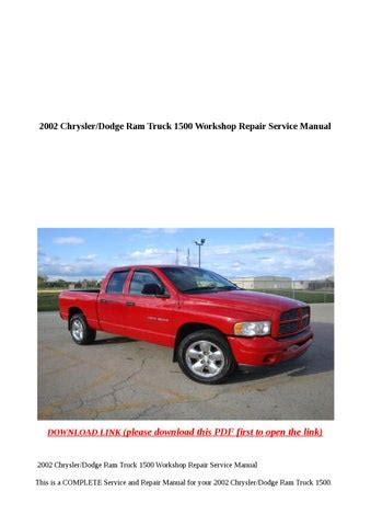 2002 Chrysler Dodge Ram Truck 1500 Workshop Repair Service Manual