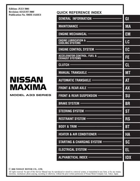 2002 Nissan Maxima Service Manual Download