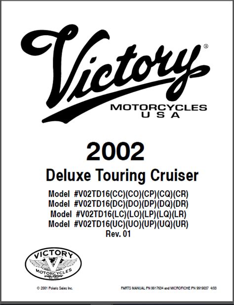 2002 Victory Deluxe Touring Cruiser Motorcycle Parts Manual