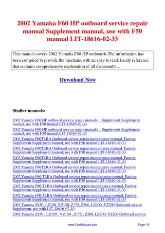 2002 Yamaha F60 Hp Outboard Service Repair Manual Supplement Manual Use With F50 Manual Lit 18616 02 33