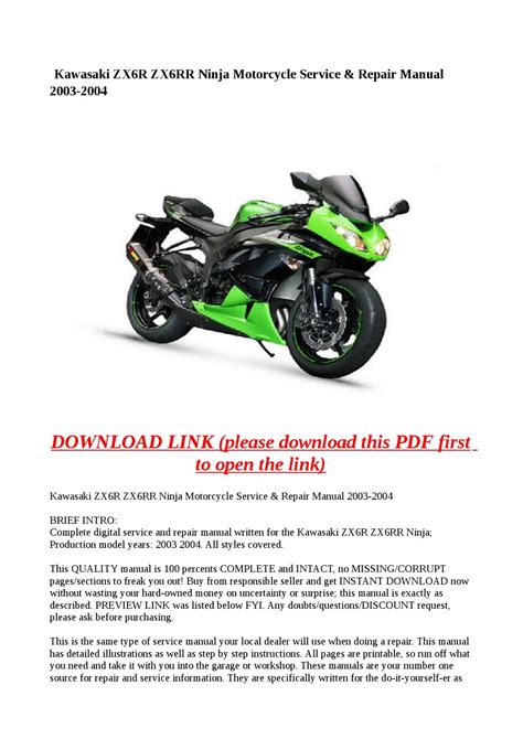 2003 2004 Kawasaki Ninja Zx 6r Zx 6rr Motorcycles Service Repair Manual Zx6r Zx6rr Highly Detailed Fsm Pdf Preview