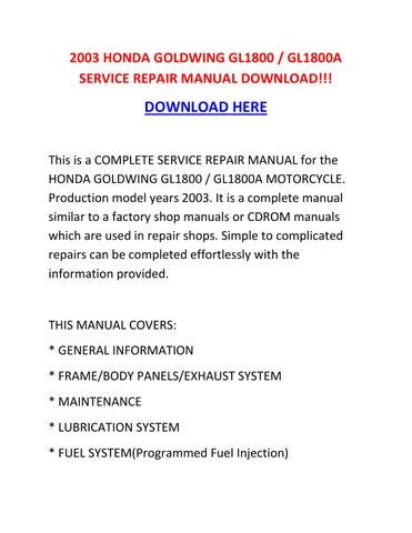 2003 Honda Goldwing Gl1800 Gl1800a Motorcycle Service Repair Manual Download