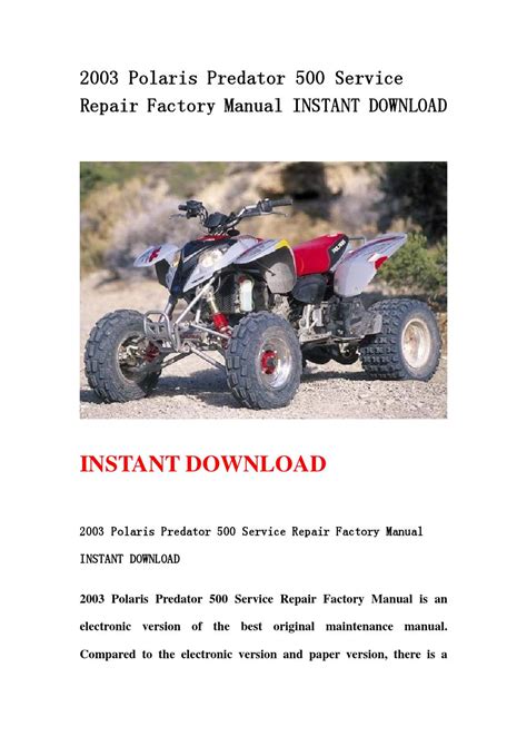 2003 Polaris Predator 500 Service Repair Factory Manual