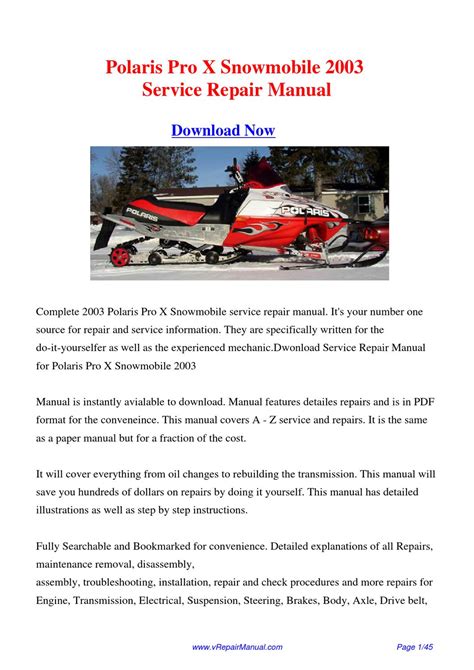 2003 Polaris Pro X Snowmobile Service Manual