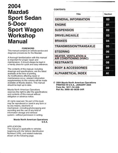 2004 Mazda 6 Sport Sedan 5 Door Sport Wagon Service Repair Manual Download