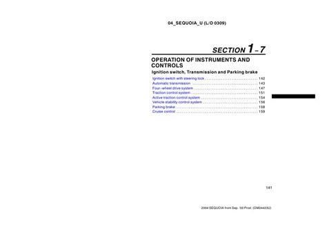 2004 Toyota Sequoia Ignition Switch Transmission And Parking Brake Manual and Wiring Diagram