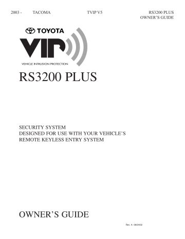 2004 Toyota Tacoma 2003 2003 Tacoma Tvip V5 Rs3200 Plus Owners Guide Rev A Manual and Wiring Diagram