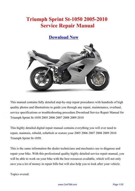 2005 2010 Triumph Sprint St 1050 Motorcycle Workshop Service Manual