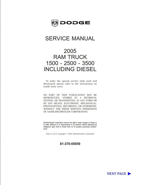 2005 Dodge Ram Truck 1500 2500 3500 Service Repair Manual Download