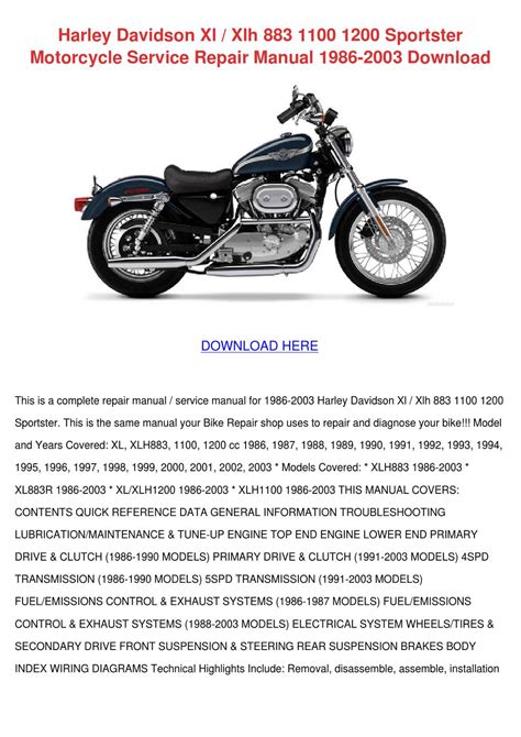 2005 Harley Xlh Sportster 883 Service Diagnostic Manual