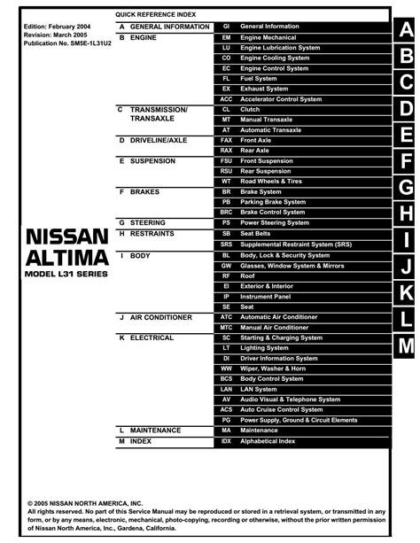 2005 Nissan Altima Repair Service Manual