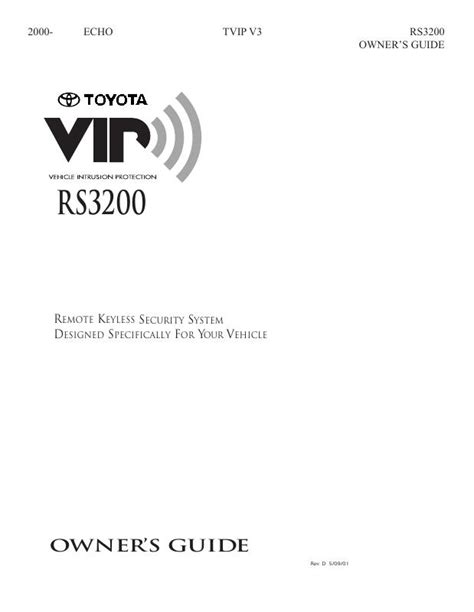 2005 Toyota Echo 2000 2000 Echo Tvip V3 Rs3200 Owners Guide Rev D Manual and Wiring Diagram