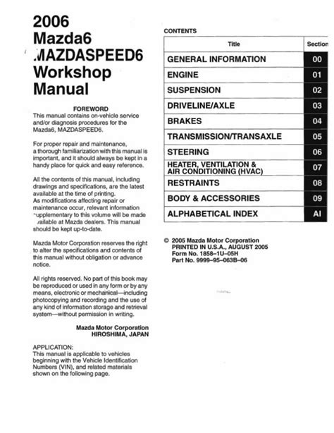 2006 Mazda6 Mazdaspeed6 Service Repair Manual Download