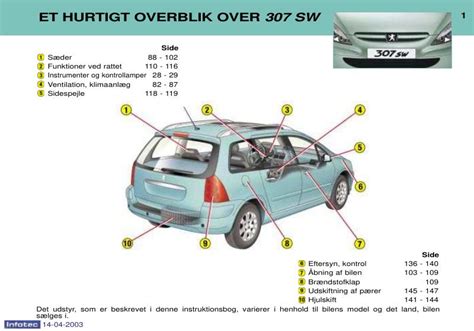 2006 Peugeot 307 SW Instruktionsbog Danish Manual and Wiring Diagram