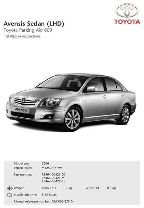 2006 Toyota Avensis Parking Aid 800 Avensis Wagon Lhd Manual and Wiring Diagram