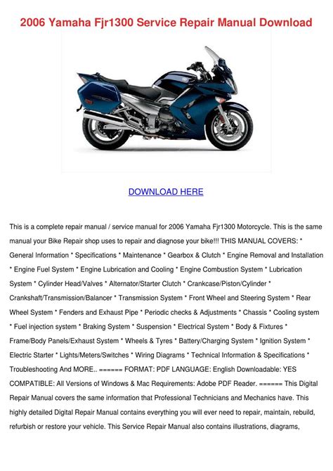 2006 Yamaha Fjr1300 Motorcycle Repair Service Manual Pdf