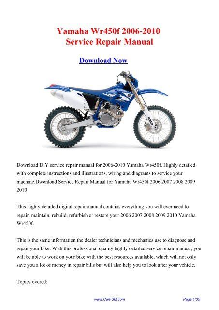 2006 Yamaha Wr450f V Service Repair Workshop Manual Download