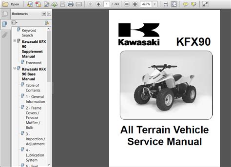 2007 2008 2009 Kawasaki Kfx90 Ksf90 A7f A8f A9f Atv Models Factory Service Manual