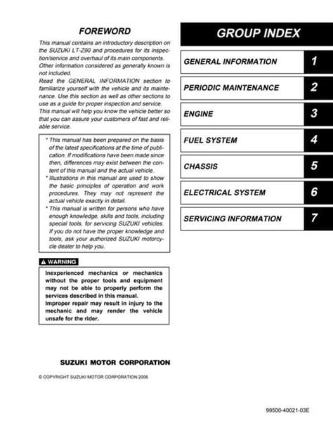 2007 2009 Suzuki Lt Z90 Quadsport Service Repair Manual Download 07 08 09