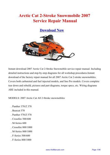 2007 Arctic Cat 2 Stroke Snowmobile Service Repair Workshop Manual Download