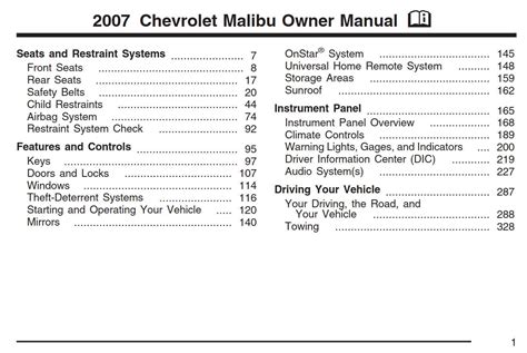 2007 Chevy Chevrolet Malibu Owners Manual