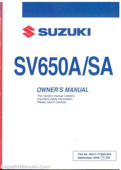 2007 Suzuki Sv650 Owners Manual