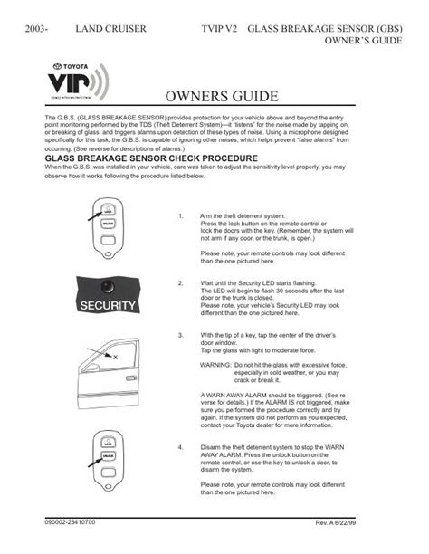 2007 Toyota Land Cruiser 2006 2003 Land Cruiser Tvip V2 Glass Breakage Sensor Gbs Owner S Guide Rev A Manual and Wiring Diagram