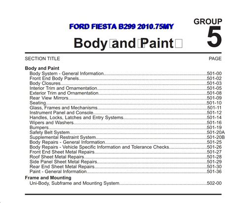 2008 2010 Ford Fiesta Body Repair Service Manual