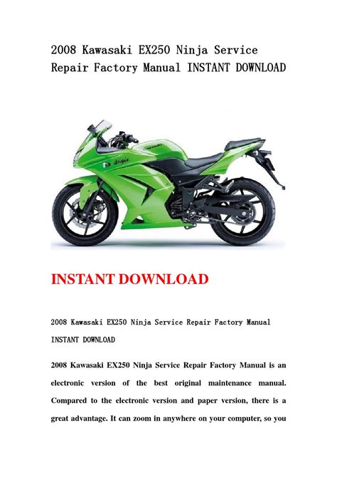 2008 2012 Kawasaki Ex250 Ninja Service Repair Manual Instant Download 2008 2009 2010 2011 2012