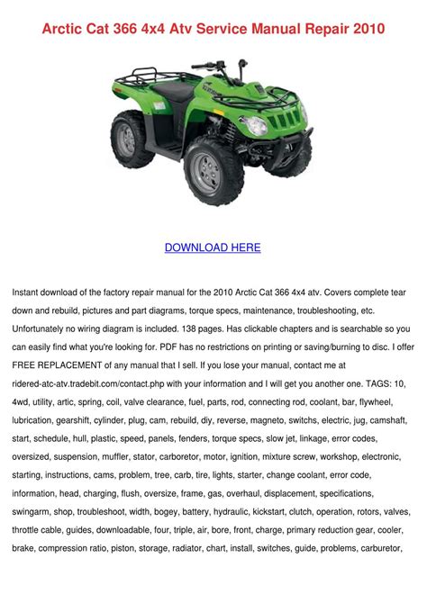 2008 Arctic Cat 366 4x4 Atv Service Repair Workshop Manual Download