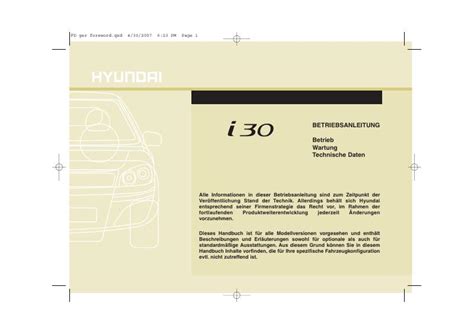 2008 Hyundai I30 Betriebsanleitung German Manual and Wiring Diagram