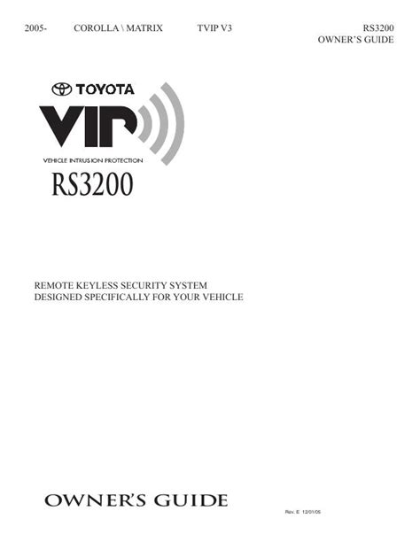 2008 Toyota Corolla 2006 2005 Corolla Matrix Tvip V3 Rs3200 Owner S Guide Rev E Manual and Wiring Diagram