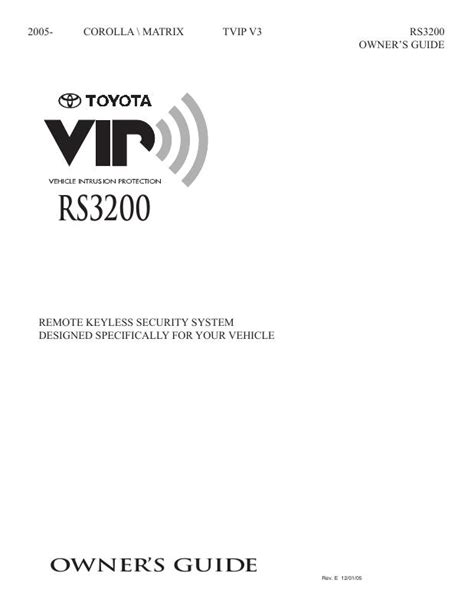 2008 Toyota Matrix 2007 2005 Corolla Matrix Tvip V5 Rs3200 Plus Owner S Guide Manual and Wiring Diagram