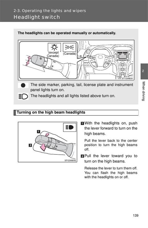 2008 Toyota Yaris Operating The Lights And Wipers Hatchback Manual and Wiring Diagram