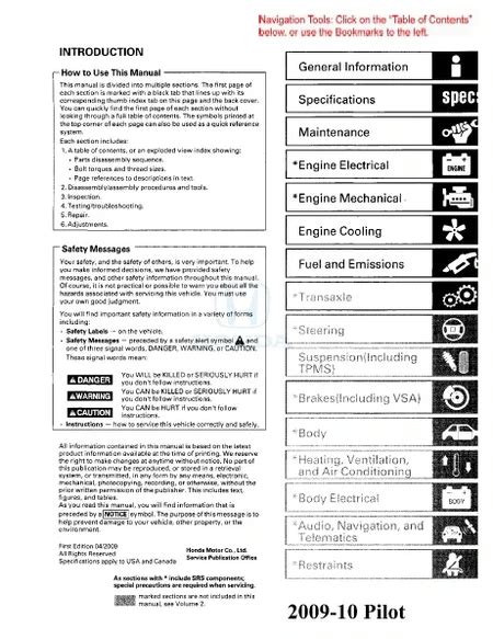 2009 Honda Pilot Service Repair Manual Software