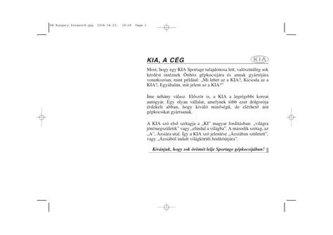 2009 Kia Sportage Kezelesi Utmutato Hungarian Manual and Wiring Diagram