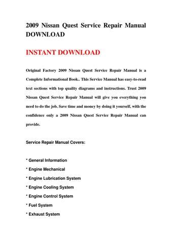 2009 Nissan Quest Service Repair Manual Download 09