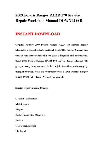 2009 Polaris Ranger Razr 170 Service Repair Workshop Manual Download