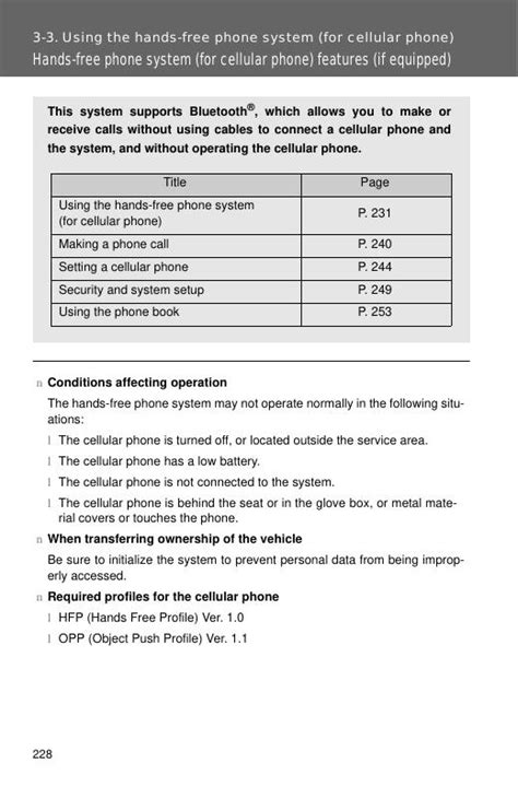 2009 Toyota Corolla Using The Hands Free Phone System For Cellular Phone Manual and Wiring Diagram