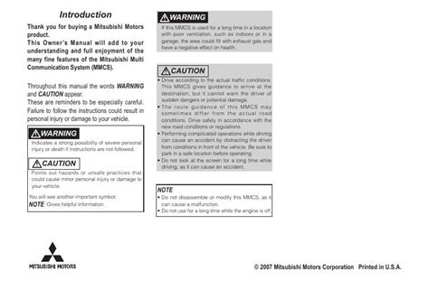2010 Mitsubishi Endeavor Mmcs Manual Manual and Wiring Diagram