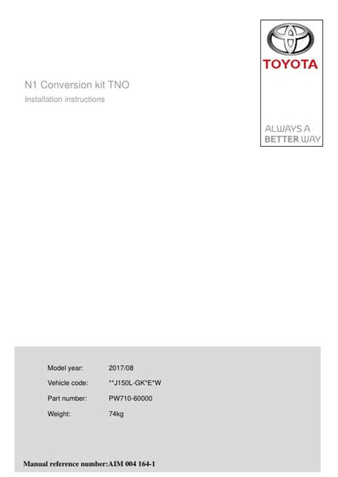 2010 Toyota Land Cruiser Prado N1 Conversion Kit Specific For Tno 5 Door 7 Seater Manual and Wiring Diagram