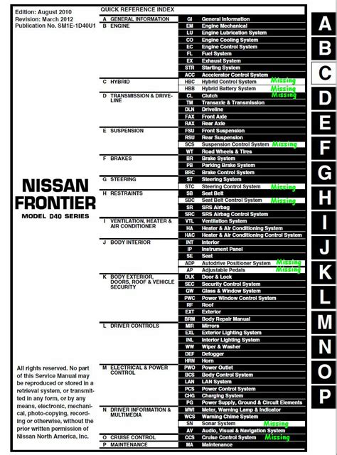 2011 Nissan Frontier Factory Service Manual