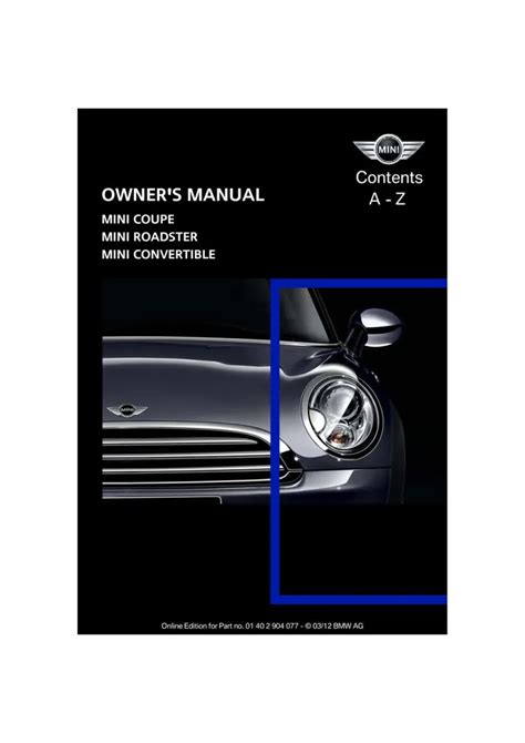 2012 MINI Coupe Roadster Convertible Manual and Wiring Diagram
