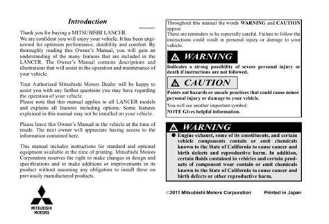 2012 Mitsubishi Lancer SE Awc Manual and Wiring Diagram