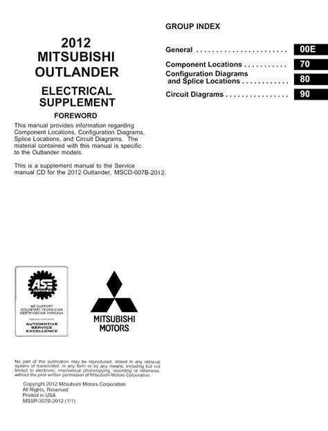 2012 Mitsubishi Outlander Diesel Manual and Wiring Diagram