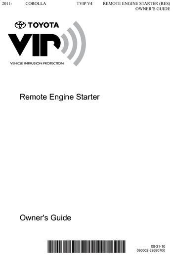 2013 Toyota Corolla 2011 2011 Corolla Tvip V4 Remote Engine Starter Res Owners Guide Manual and Wiring Diagram