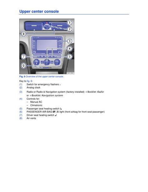 2013 Volkswagen Passat Center Console Overview Manual and Wiring Diagram