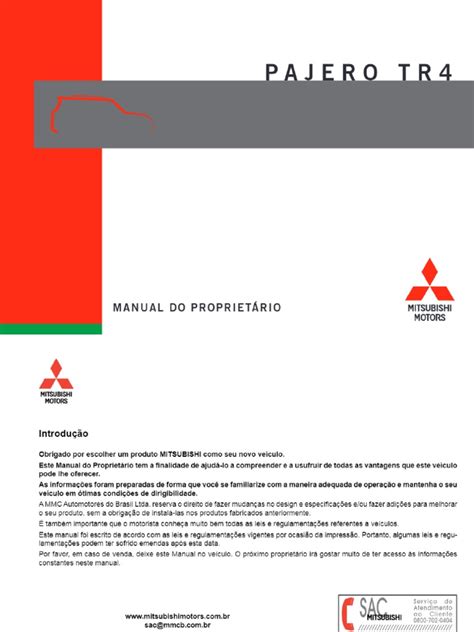 2014 Mitsubishi Pajero Tr4 Manual DO Proprietario Portuguese Manual and Wiring Diagram