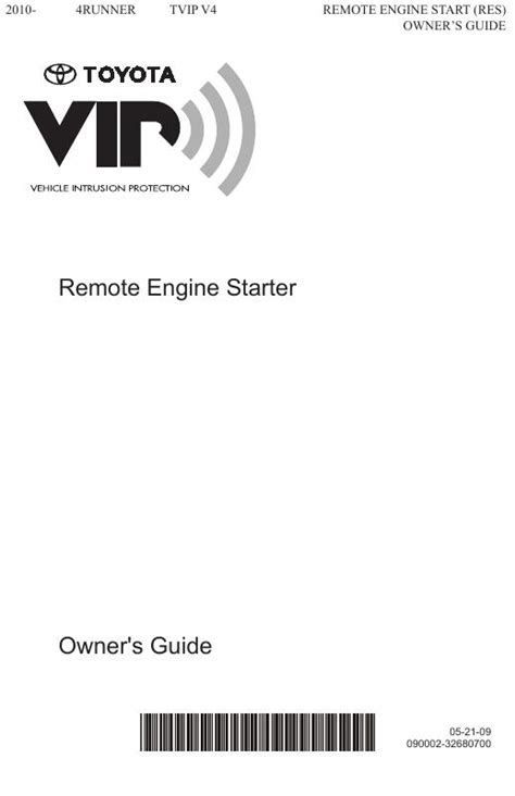 2015 Toyota 4runner 2011 2010 4runner Tvip V4 Remote Engine Starter Res Owner S Guide Manual and Wiring Diagram